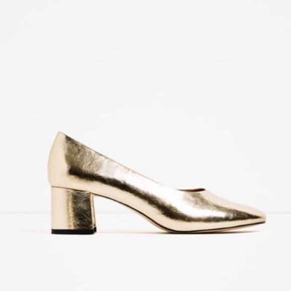 ZARA GOLD METALLIC BLOCK HEELS BRAND NEW WITH TAGS US 6.5 EUR 37 - Picture 2 of 5